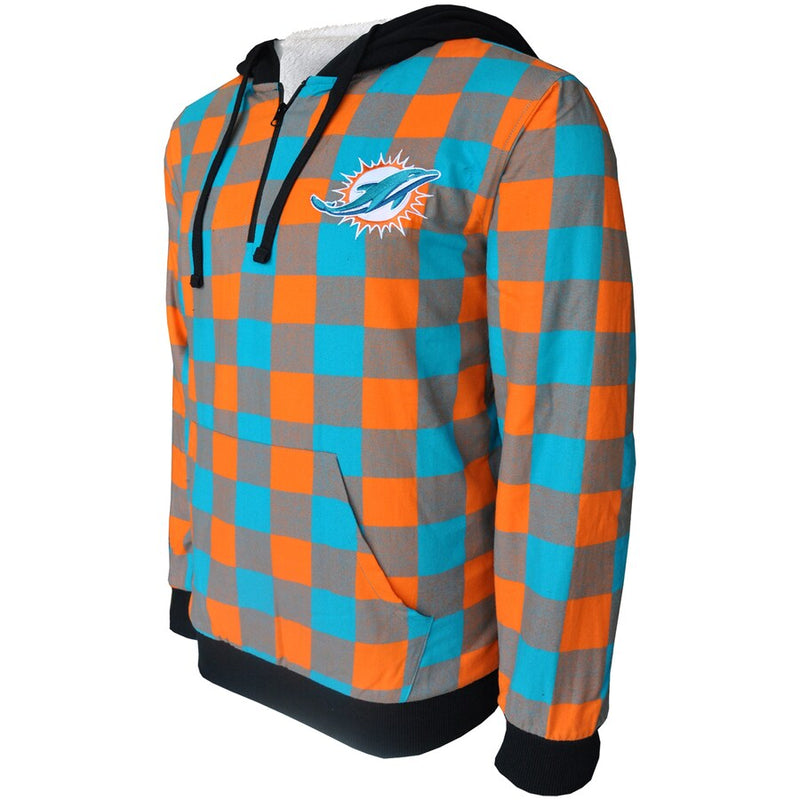 FOCO Men's Aqua/Orange Miami Dolphins Large Check Flannel Sherpa Quarter-Zip (2XL)