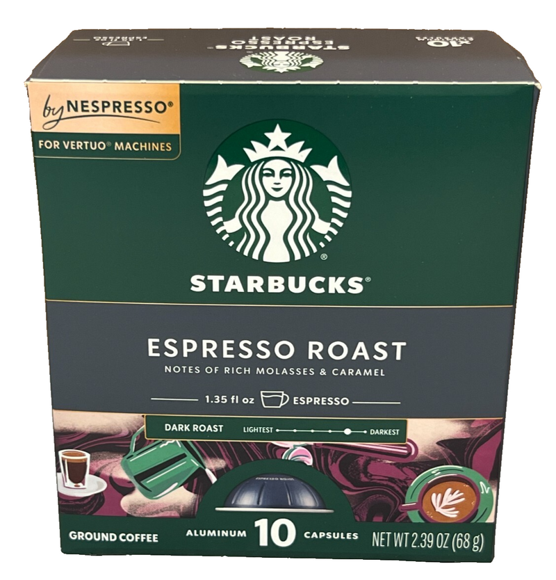 Starbucks Espresso Roast Coffee Nespresso Vertuo (10 Capsules)