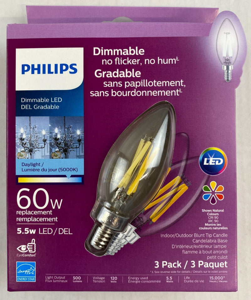 Philips 60W Replacement 5.5W LED Daylight Light Chandler Dimmable E12