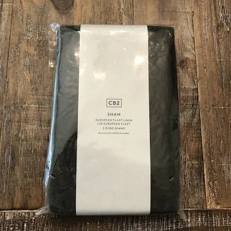 CB2 European Flax Linen Forest Green Standard Shams Set of 2-Black