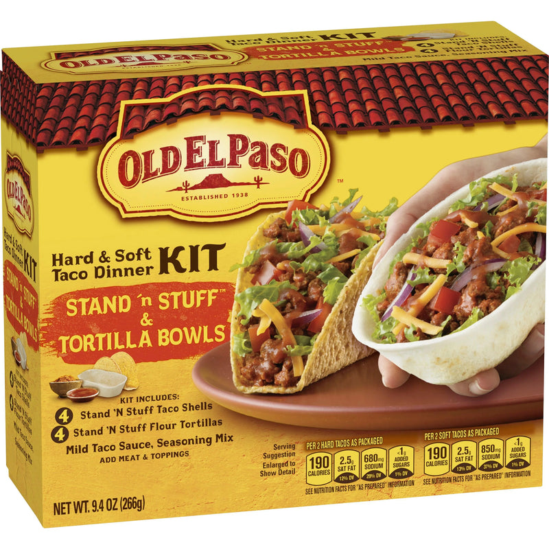 Old El Paso Stand 'N Stuff Shells and Tortilla Bowls, Hard & Soft Taco Dinner Kit, 9.4 oz.