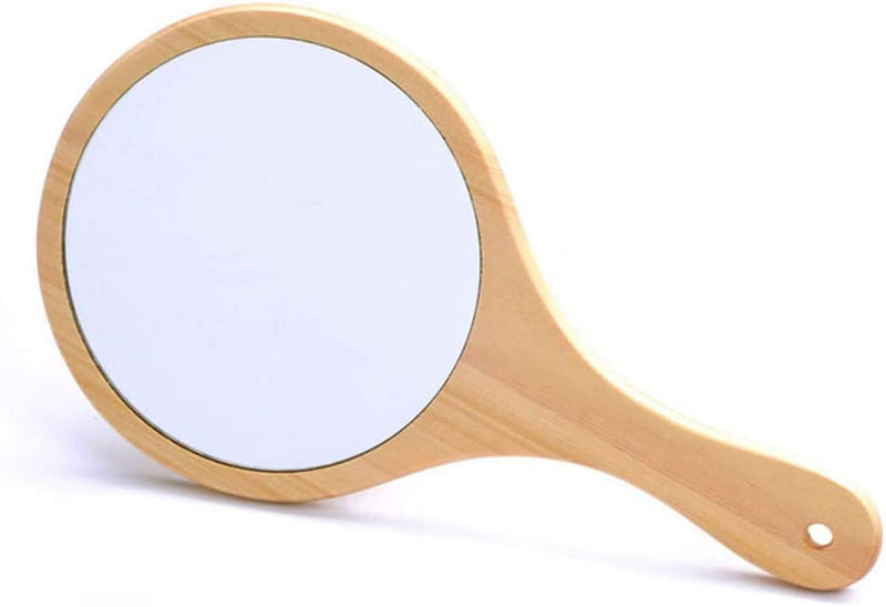Round wooden hand mirror