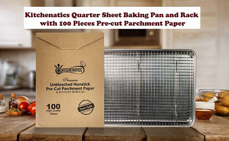 Stainless Steel Cooling and Roasting Rack quarter pan + 100 sheets parchment paper