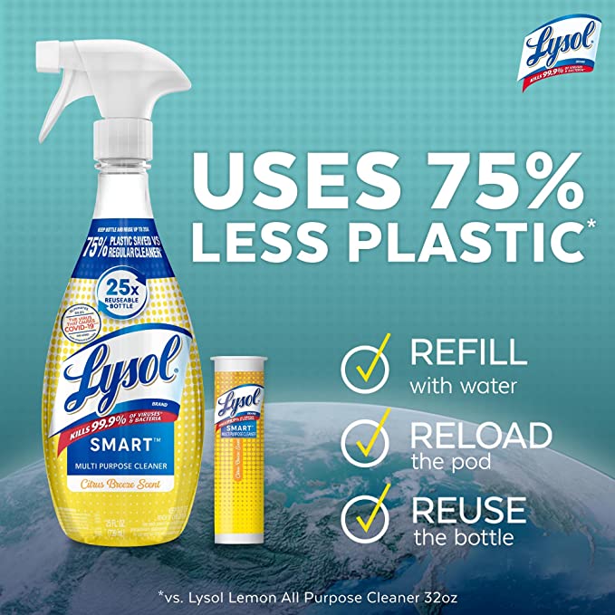 SPECIAL OFFER - Lysol Smart Start Kit, Multi-Purpose Cleaner to Disinfect and Clean, Multi-Surface,  Contains 1 Bottle and 9 Refill Cartridges