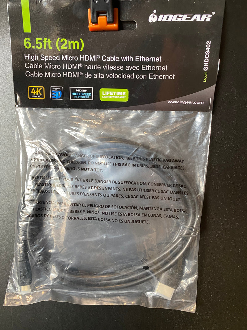 6.5 ft High speed micro HDMI cable with Ethernet