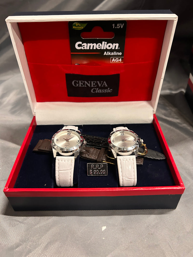 Geneva Classic set of two white watches with extra bands