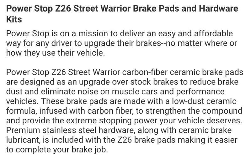 Powerstop extreme - carbon brake pads — z26-310 - Pick up only