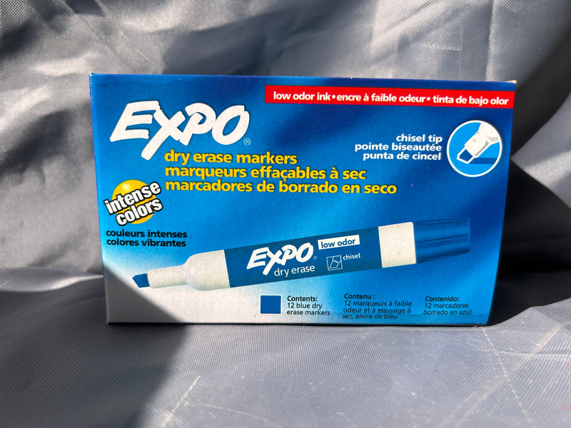 Expo pack of 12 BLUE dry erase markers low odor