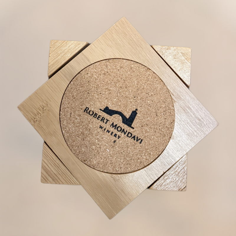 Robert Mondavi wood coaster set