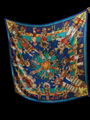 KACHINAS HERMES SCARF BY KERMIT OLIVER 90 CM SILK TWILL - BLUE  - L2