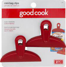 GoodCook 2-Piece 3-1/4" Plastic Spring-Loaded Mini Bag Clips Set, Red