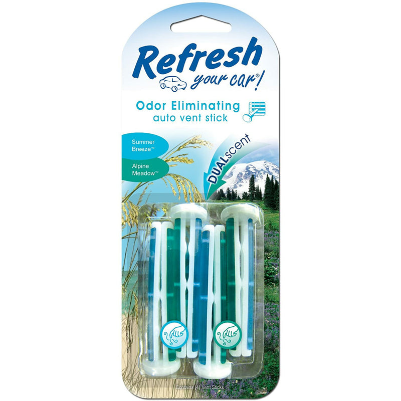 Refresh Your Car!® Summer Breeze & Alpine Meadow Dual Scent Odor Eliminating Auto Vent Sticks