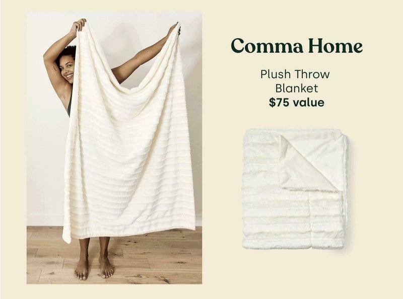 Comma Home White Plush Throw Blanket Super Soft Lightweight 50” X 60”