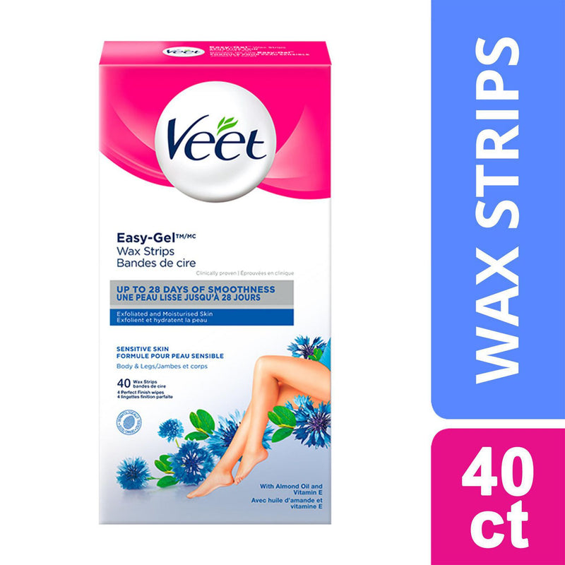 Veet® Easy-Gel™ Wax Strips Body & Legs Sensitive Skin, 40 ct + 4 wipes
