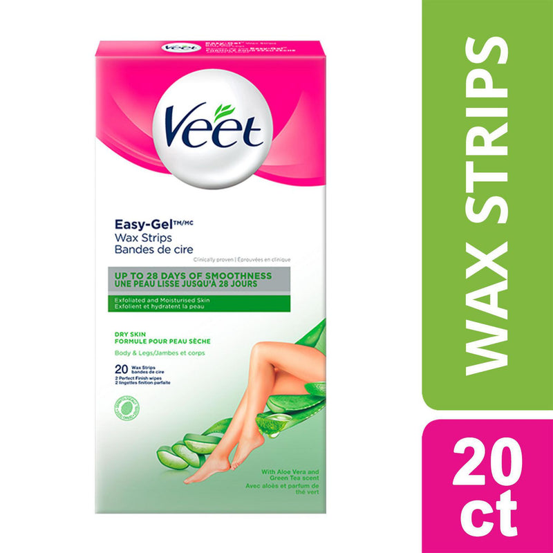 Veet® Easy-Gel™ Wax Strips Body & Legs Dry Skin, 20 ct + 2 wipes